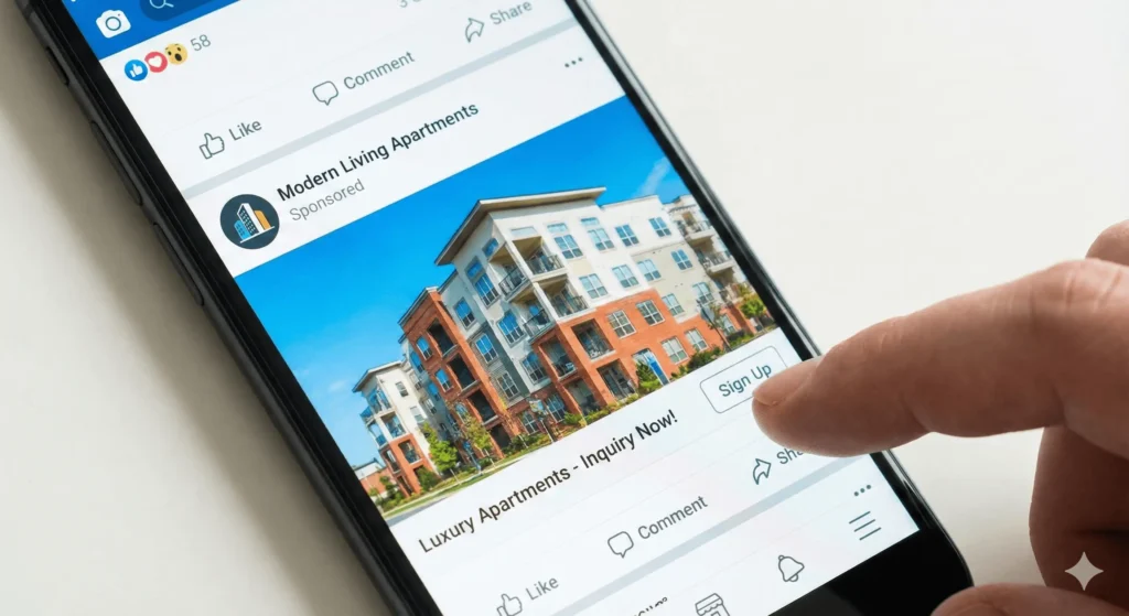 image is showing a person is clicking  an Ad in facebook